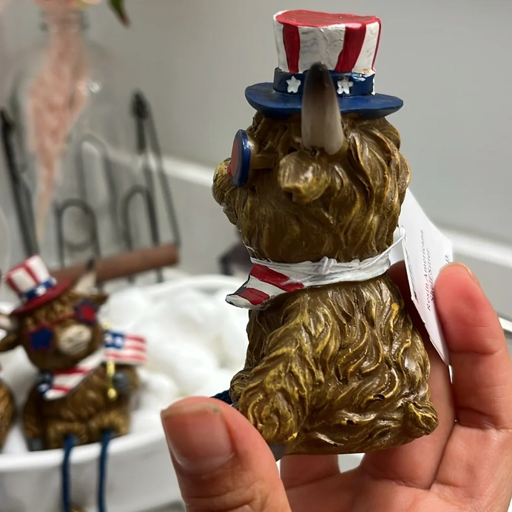 Patriotic Highland Cow Figurines